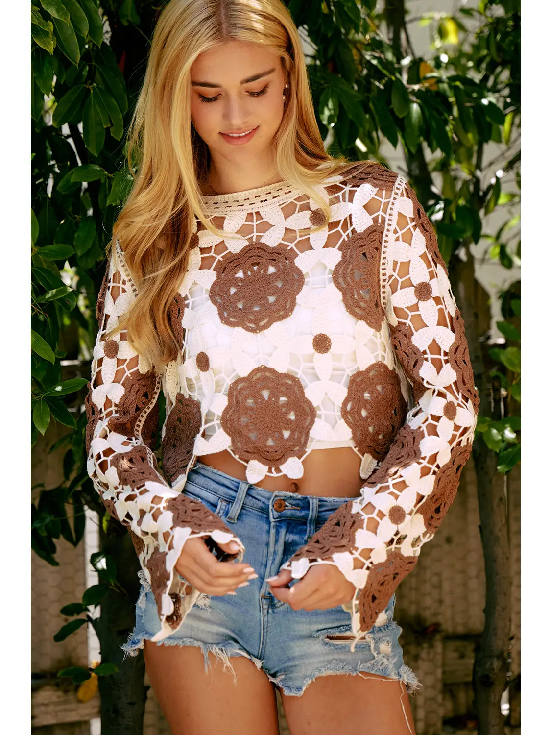 Farrah Crochet Long Sleeve Crop