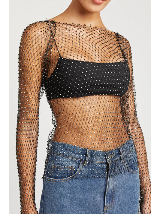 Emma Rhinestones Net Top