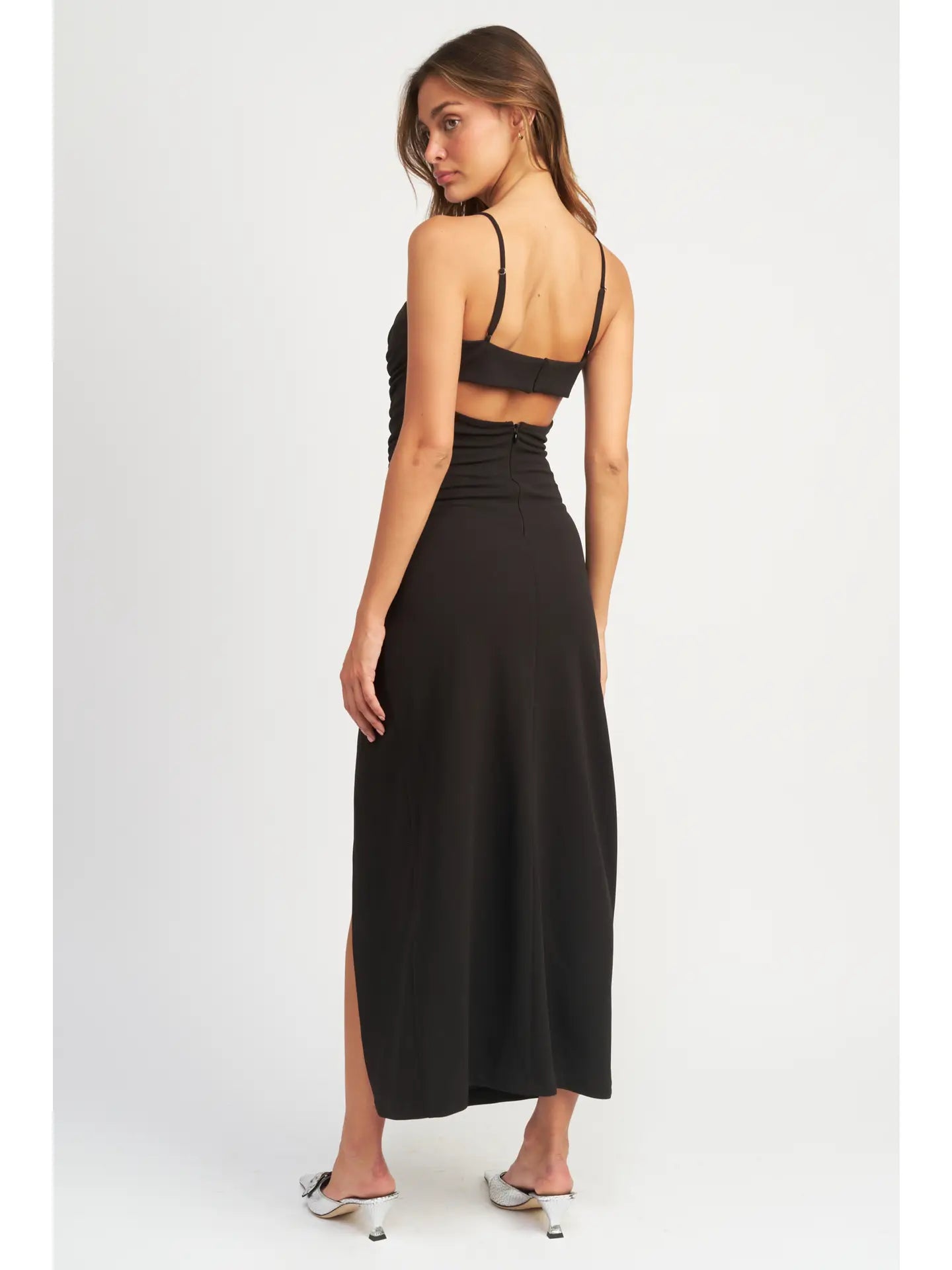 Harper Side Ruched Midi Dress with Spaghetti Straps