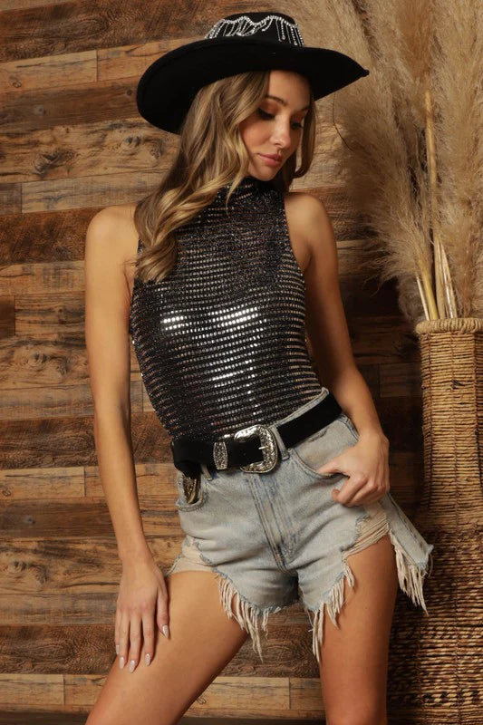 Kelce Sleeveless Embellished Bodysuit