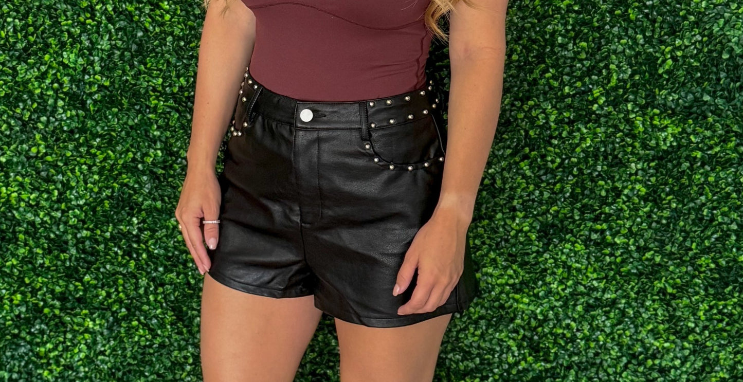 Avery Faux Leather Studded Shorts