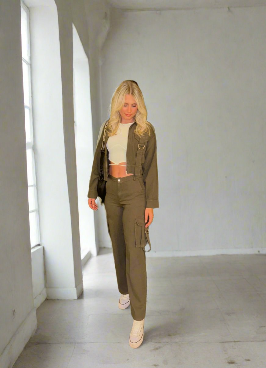 Gianna D-Ring Low Rise Cargo Pant and Crop Jacket Set